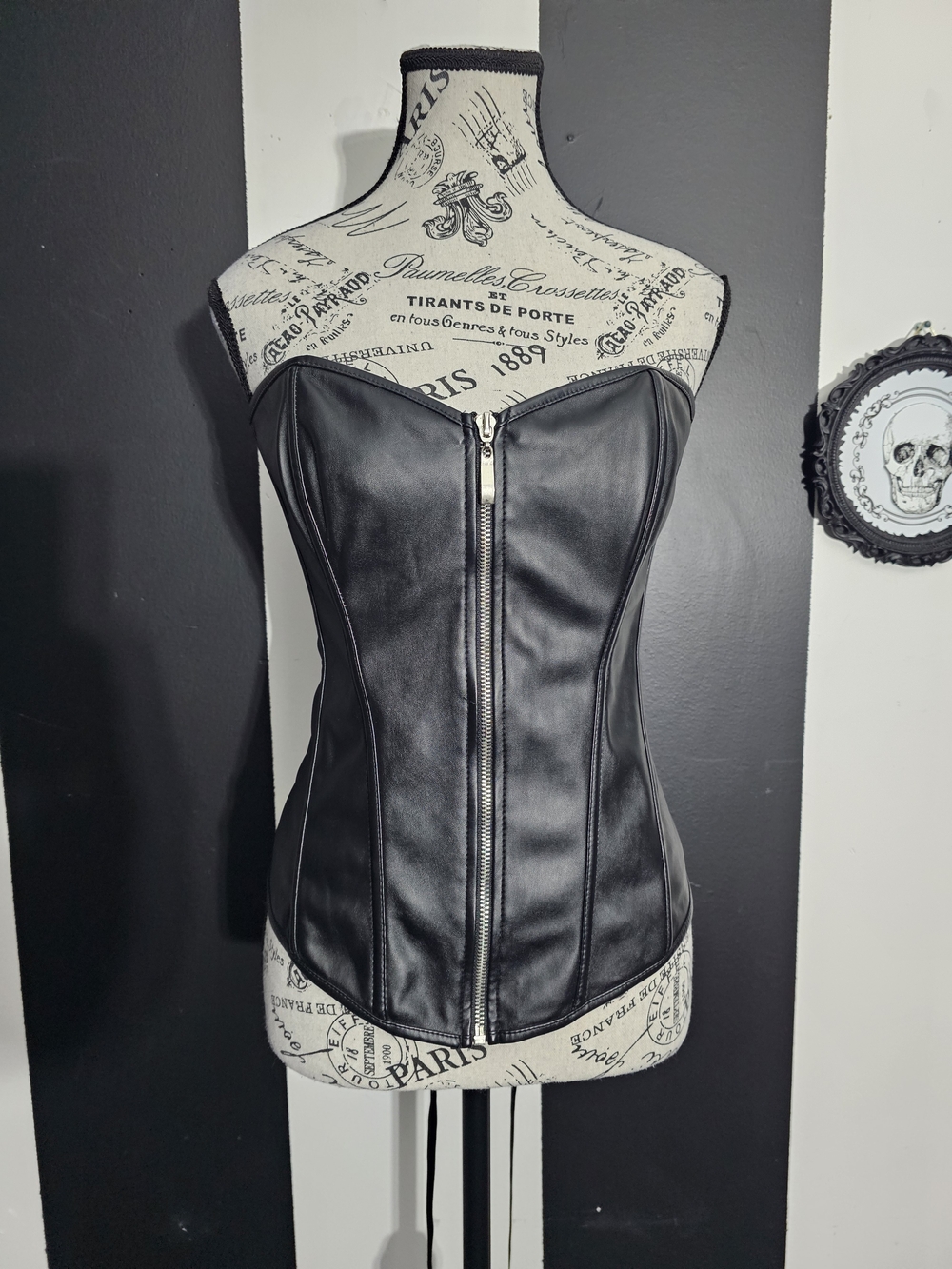 Faux Leather Zip-Front Corset
